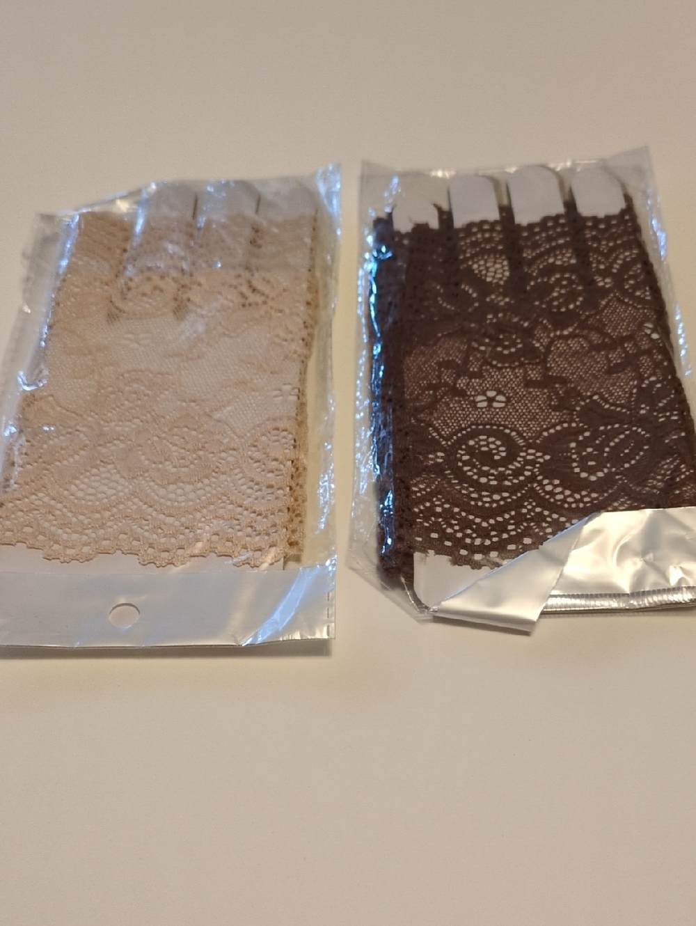 2 Lace Fingerless Gloves - Beige and Brown NWOT